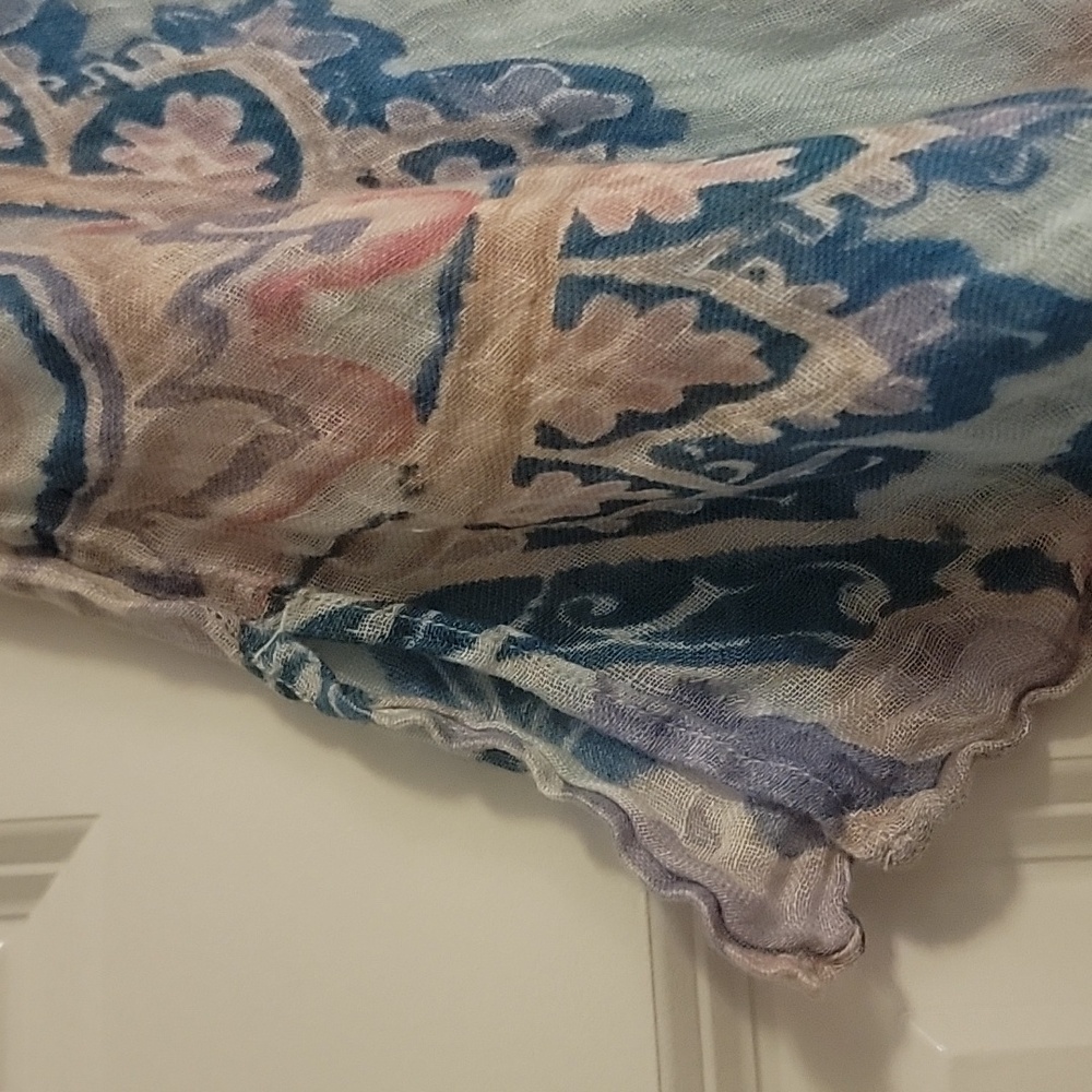 Chico's Linen Poncho Cover up Size XL Purple Pink Blue - Picture 4 of 6